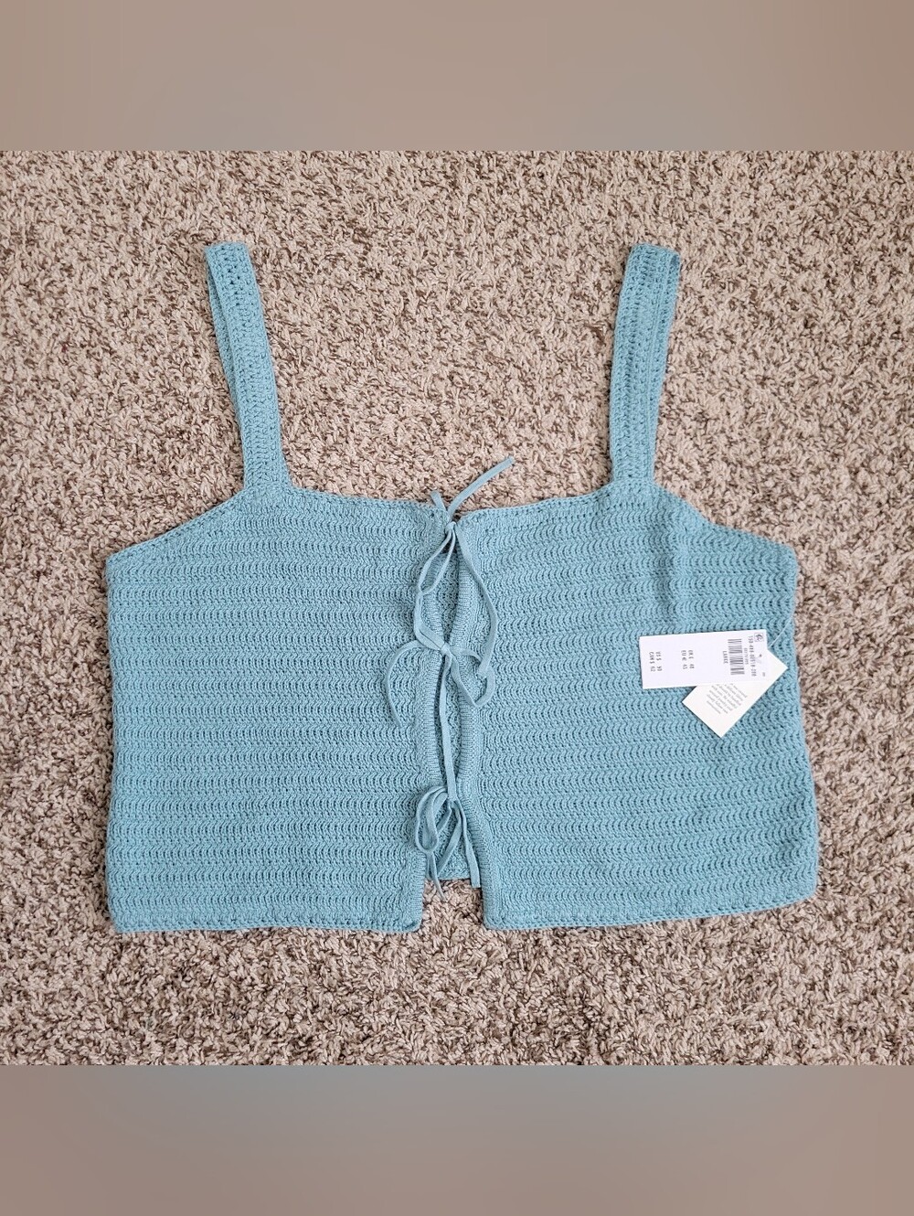 Abercrombie & Fitch Tank Top Shirt Knit Crochet Blue Tie Front Cotton Large NWT - Picture 1 of 5